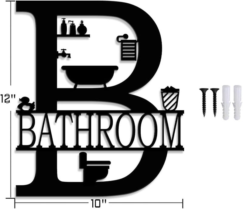 XORT Bathroom Signs Metal Wall Decor, Metal Bathroom Wall Art, Funny Bathroom Sign for Modern Home Decorations. (Black - 10 x 12 inch) - Image 5